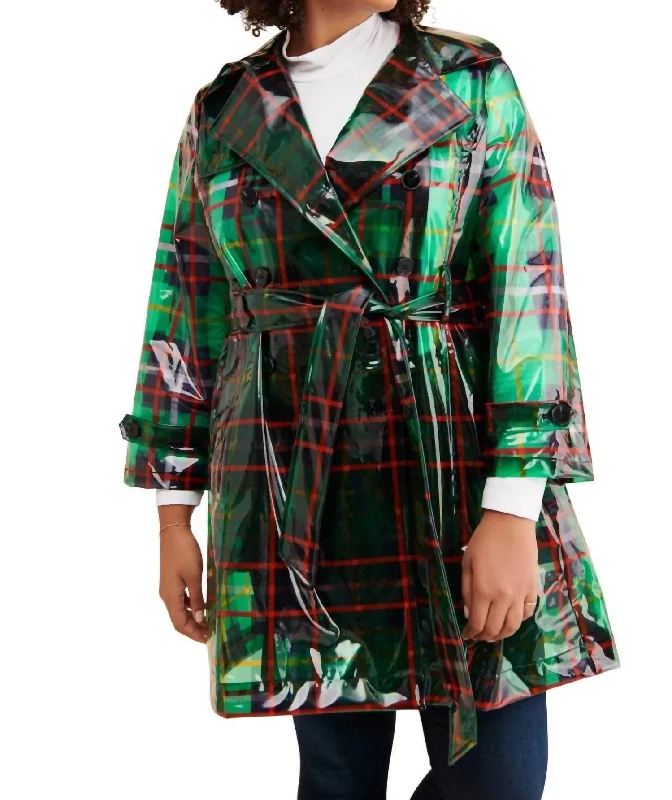 women's coats for smart casual looksLondon Fog Plaid Raincoat In Green