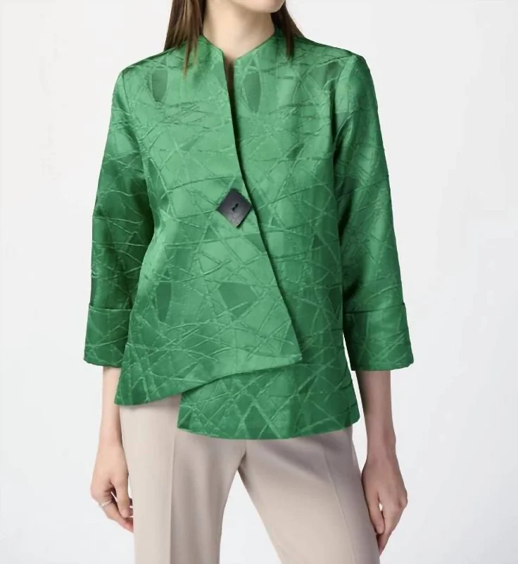 women's coats with military-inspired designsGeometric Buttoned Jacket Style In Island Green