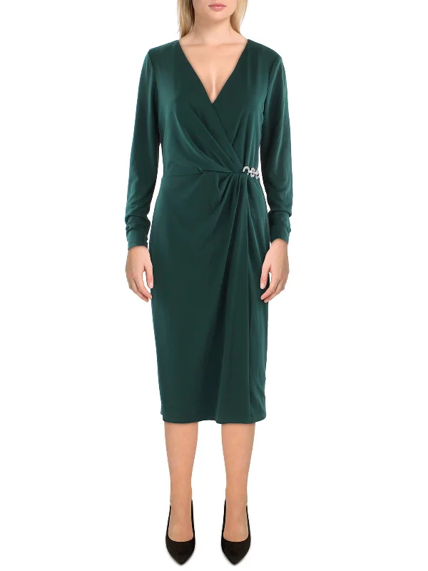 women's high-end dressesWomens Surplice Midi Cocktail and Party Dress