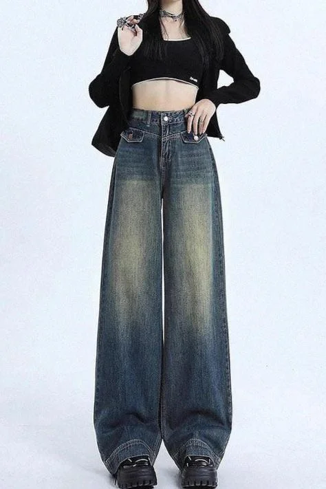 women's denim jeans for everyday wearY2k Old School Tinted Wash Baggy Wide leg Jeans