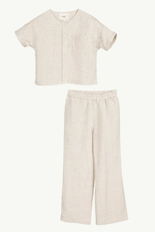 women's chic pantsAdalila Linen Top & Pants Set - Oatmeal (Girls)