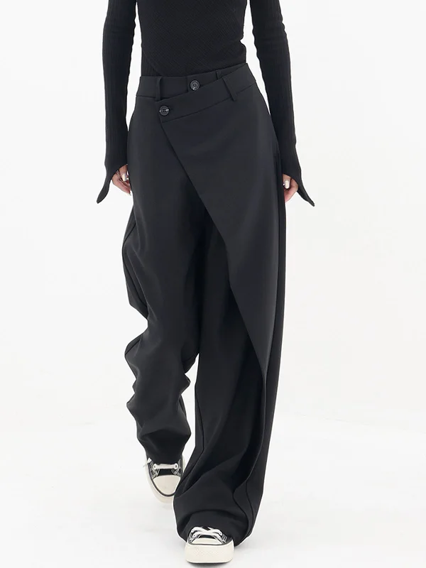 women's active pantsBerryBetty - Asymmetrical Layer Button Wide Leg Dress Pants