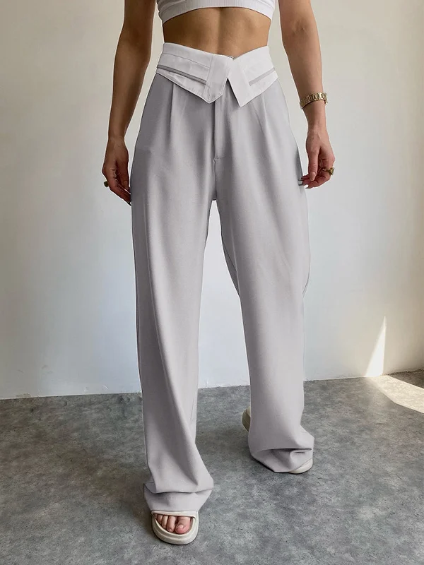 women's lace-up pantsBerryBetty - Contrast Waist Leisure Wide Leg Pants