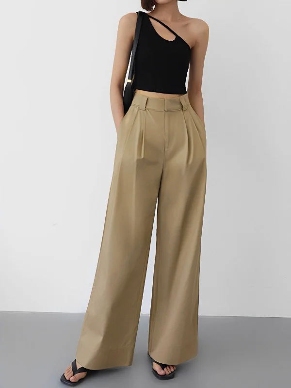 women's summer pantsBerryBetty - Effortless Full Length Pleated Wide Leg Dress Pants