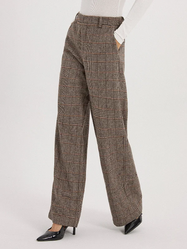 women's waterproof pantsBerryBetty - Glen Plaid Wide Leg Pants