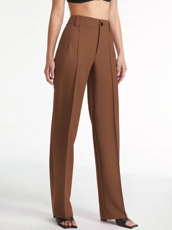 women's high-waisted pantsBerryBetty - High Waisted Pleat Front Solid Colored Straight Leg Trousers