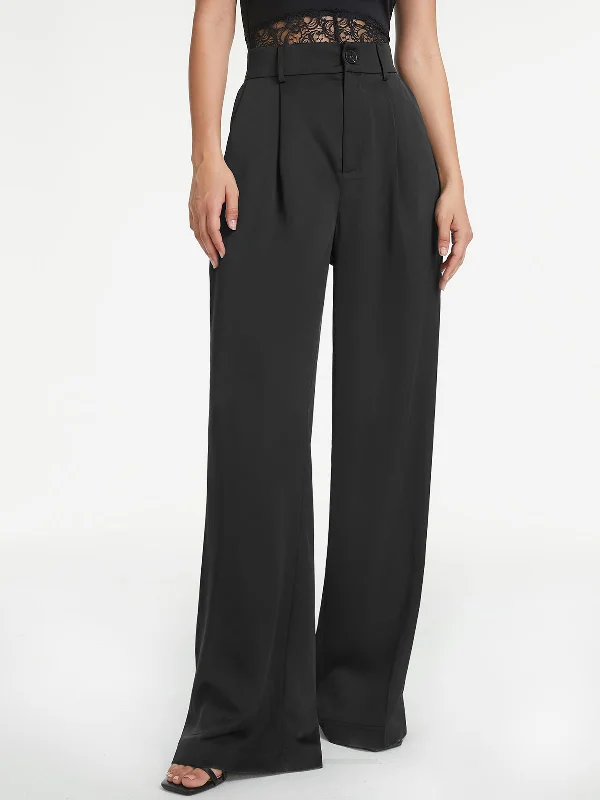 women's sweatpantsBerryBetty - High Waisted Pleat Front Wide Leg Trousers