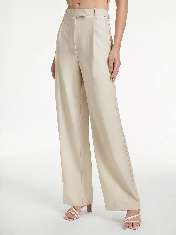 women's casual pantsBerryBetty - High Waisted Relaxed Fit Wide Leg Dress Pants