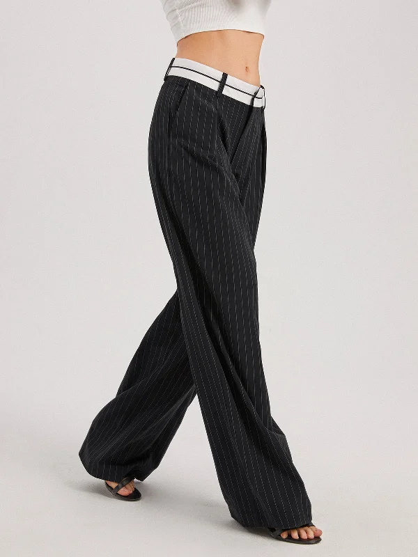 women's stretch pantsBerryBetty - Ivory Glow Pinstripe Wide Leg Pants