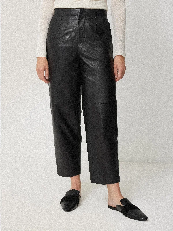 women's mini pantsLeather Barrel Leg Trouser | Black