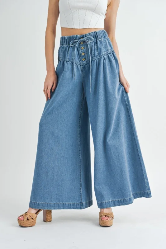 women's winter pantsMaddie Pleated Wide Leg Denim Jeans