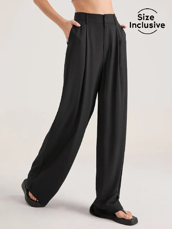 women's polyester pantsBerryBetty - Oversized High Waisted Pleat Front Trousers