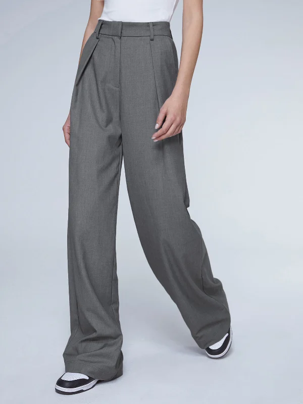 women's chiffon pantsBerryBetty - Oversized High Waisted Pleat Front Trousers