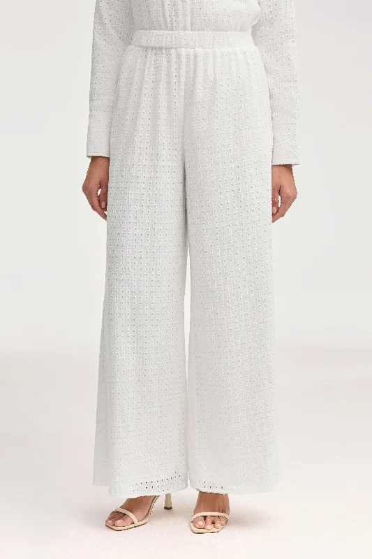 women's satin pantsSadie White Eyelet Wide Leg Pants