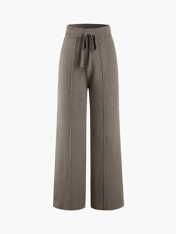 women's fall pantsBerryBetty - Solid Rib Drawstring Wide Leg Pants