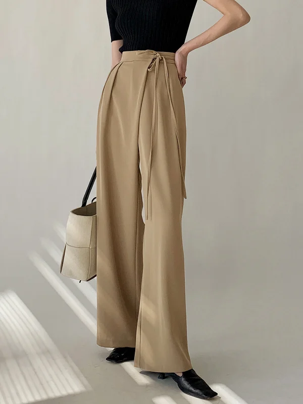 women's cropped pantsBerryBetty - Tie Waist Flowy Wide Leg Dress Pants