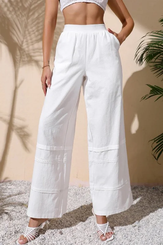 women's high-slung pantsBerryBetty - White Embossing Wide Leg Pants