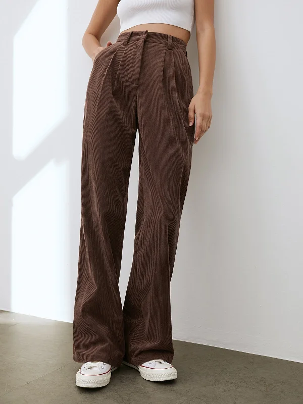 women's ripped pantsBerryBetty - Wide Leg Pleated Corduroy Pants