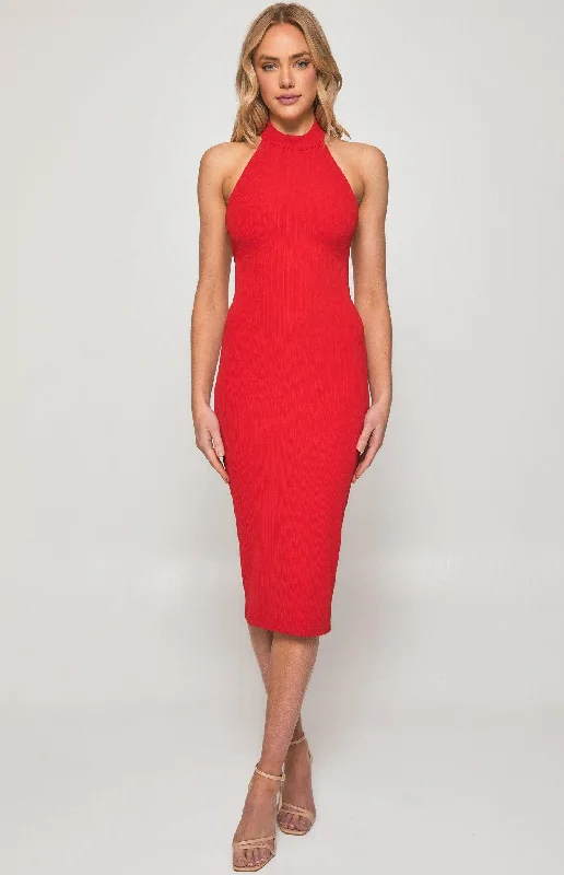 women's high-end dressesAubree Halter Dress - Red