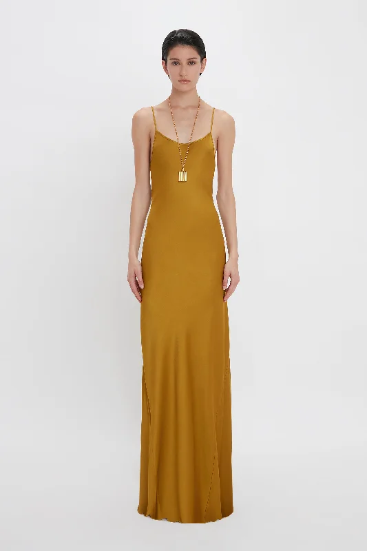 women's high-low dressesLow Back Cami Floor-Length Dress In Harvest Gold