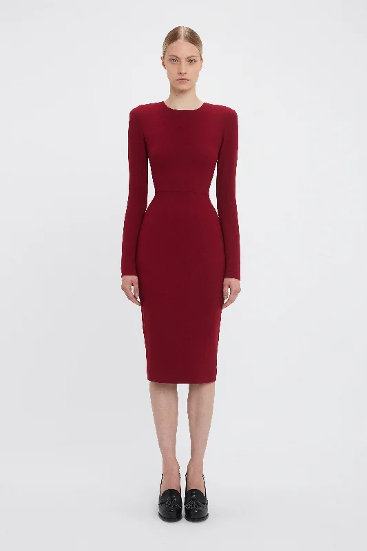 women's glam dressesLong Sleeve T-Shirt Fitted Dress In Oxblood