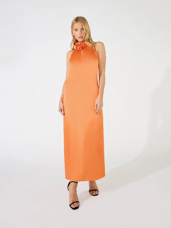 women's pear-shaped body dressesAriya Orange Satin Twist Neck Dress