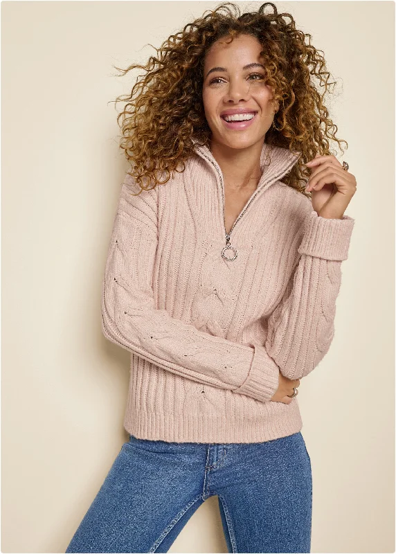 women's spaghetti strap dressesQuarter Zip Sweater - Blush