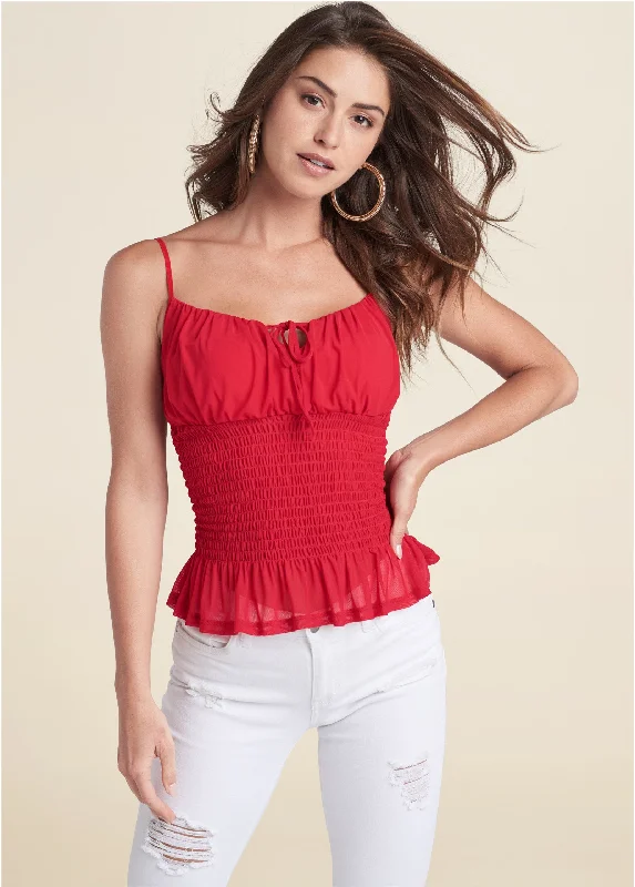 women's unique dressesSmocked Mesh Top - Red