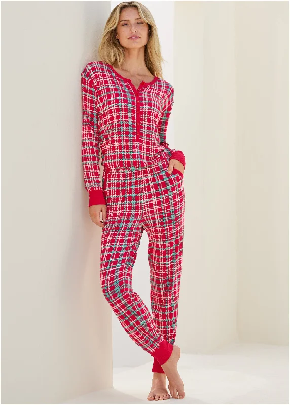 women's ethical fashion dressesHenley PJ Onesie - Festive Flannel