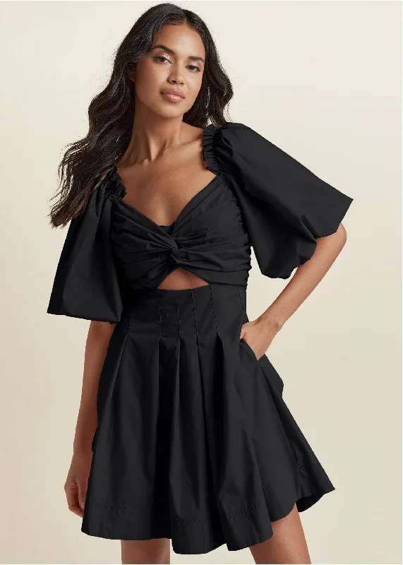 women's smart casual dressesPuff Sleeve Taffeta Dress - Black