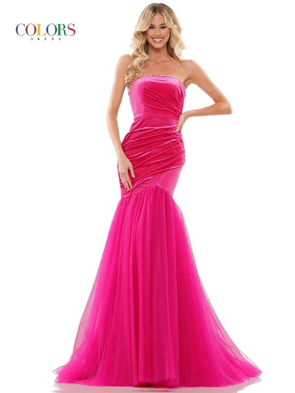 women's checkered dressesColors 2886 Colors Long Strapless Prom Dress