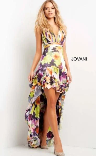 women's formal dressesJovani 09389 High Low Formal Floral Print Prom Gown