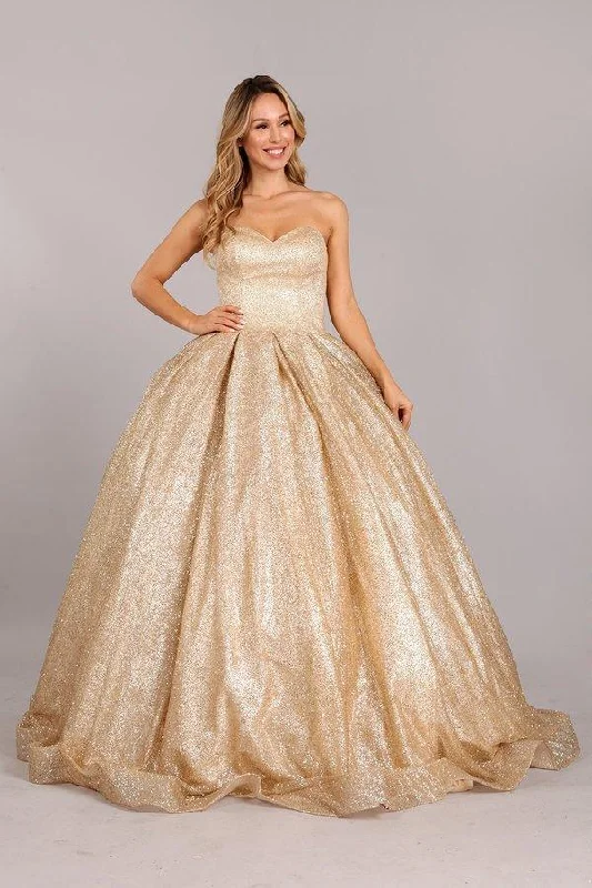 women's ruffle dressesLong Strapless Prom Glitter Ball Gown