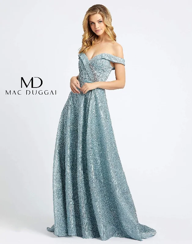 women's velvet dressesMac Duggal Long Formal Off Shoulder Glitter Prom Dress