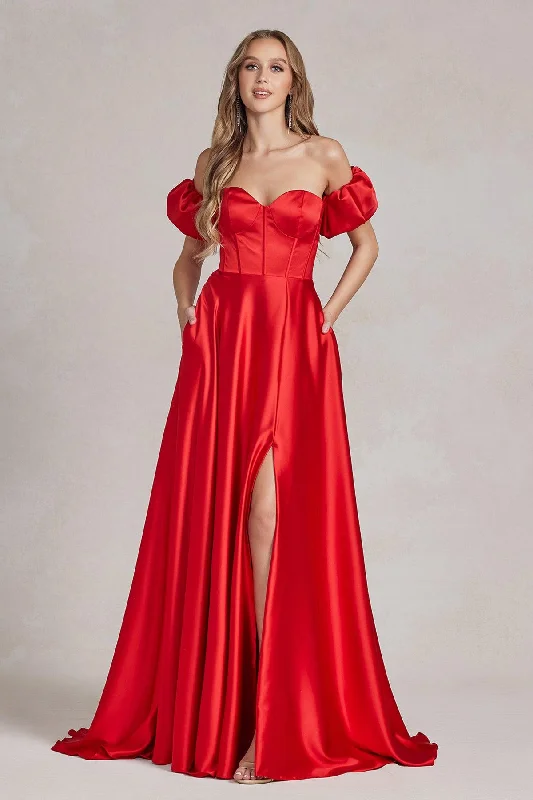 women's vacation dressesRed 14 Nox Anabel K1122 Prom Off Shoulder Long Formal Gown Sale