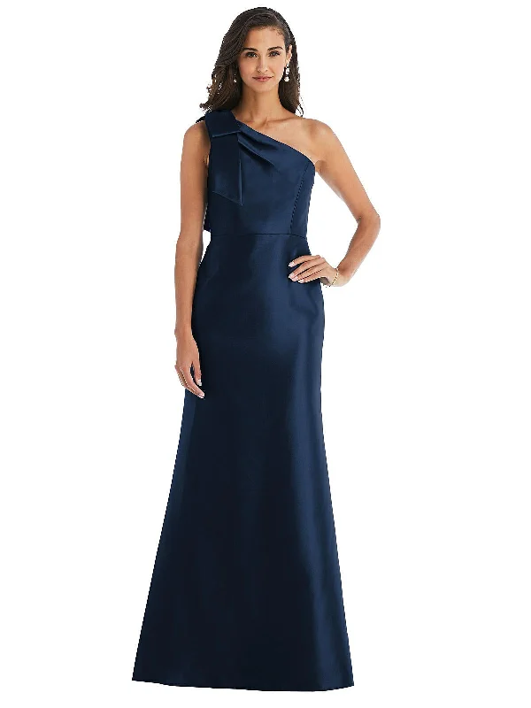 women's sheath dressesBow One-Shoulder Satin Trumpet Gown