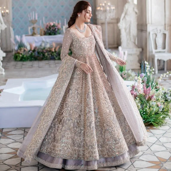 women's boho dressesEmbellished Lilac Lehenga Gown Pakistani Bridal Wear