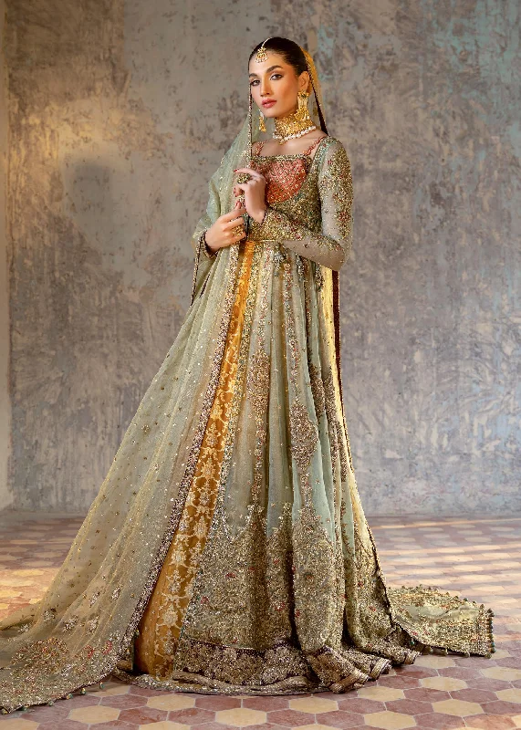 women's silk dressesFront Open Gown Pakistani Bridal Dress with Lehenga