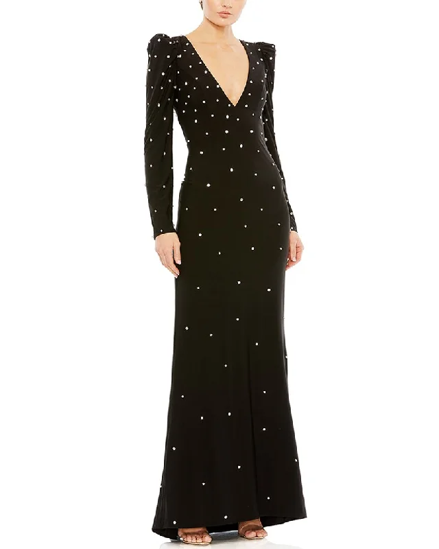 women's work dressesMac Duggal Rhinestone Encrusted V-Neck Gown