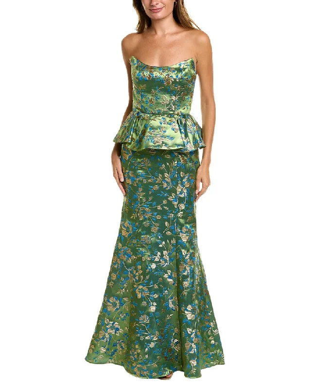 women's sleeveless dressesMarchesa Notte Jacquard Peplum Gown