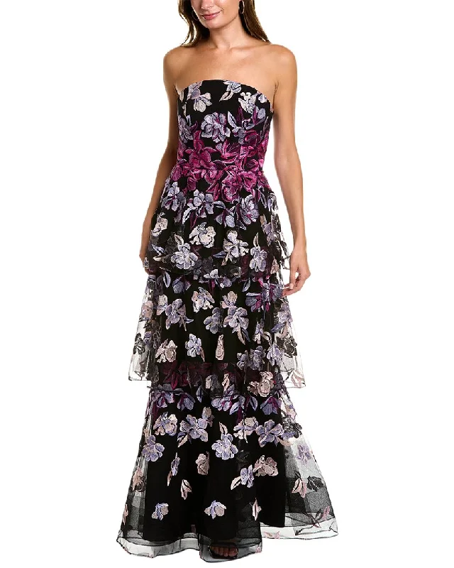 women's machine-washable dressesMarchesa Notte Tiered Strapless Gown