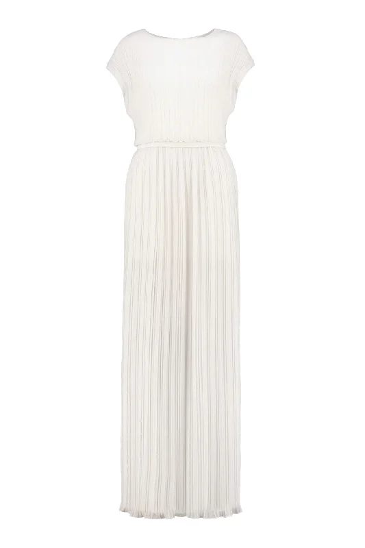 women's silk dressesMERREMIA OFF-WHITE PLEATED GOWN