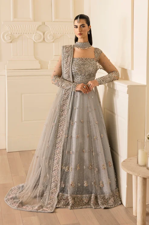 women's body-skimming dressesPastel Blue Pakistani Bridal Dress in Gown Lehnga Style