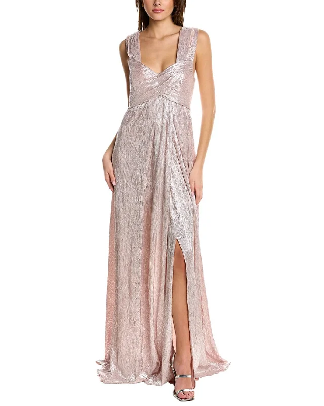 women's minimalist dressesRene Ruiz Crinkled Metallic Gown