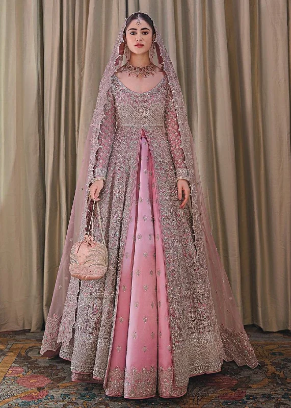 women's unique dressesElegant Tea Pink Pakistani Bridal Dress Gown Pishwas in Lehenga Style