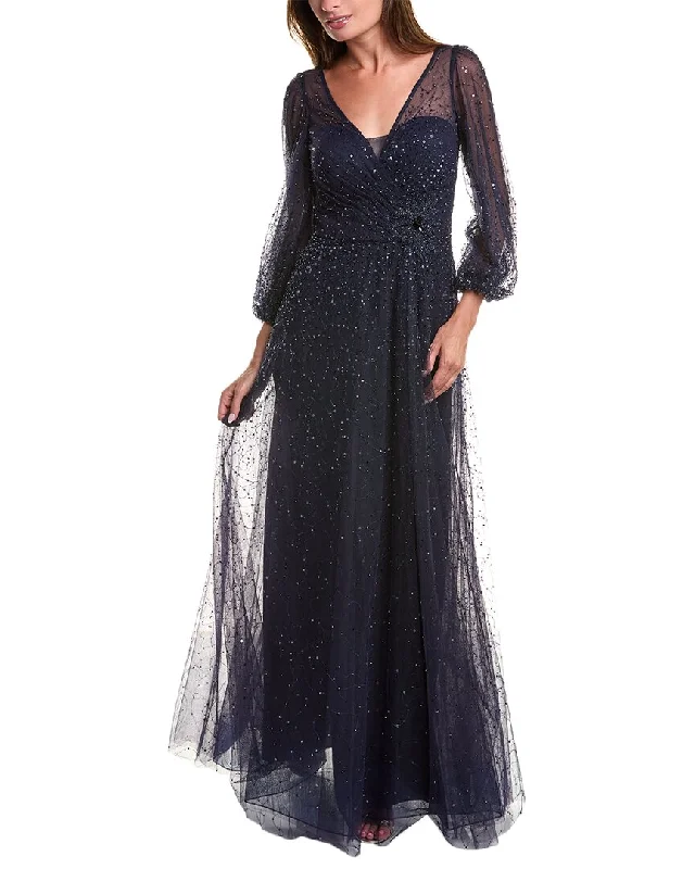 women's bell-sleeved dressesTeri Jon by Rickie Freeman Beaded Tulle Gown